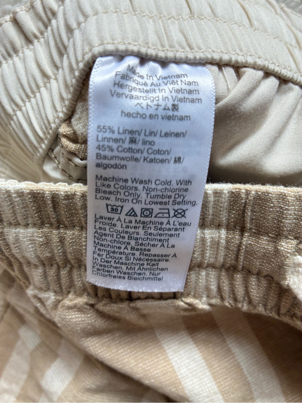 Men's Beige Striped Linen & Cotton Drawstring Shorts - Picture 3 of 4